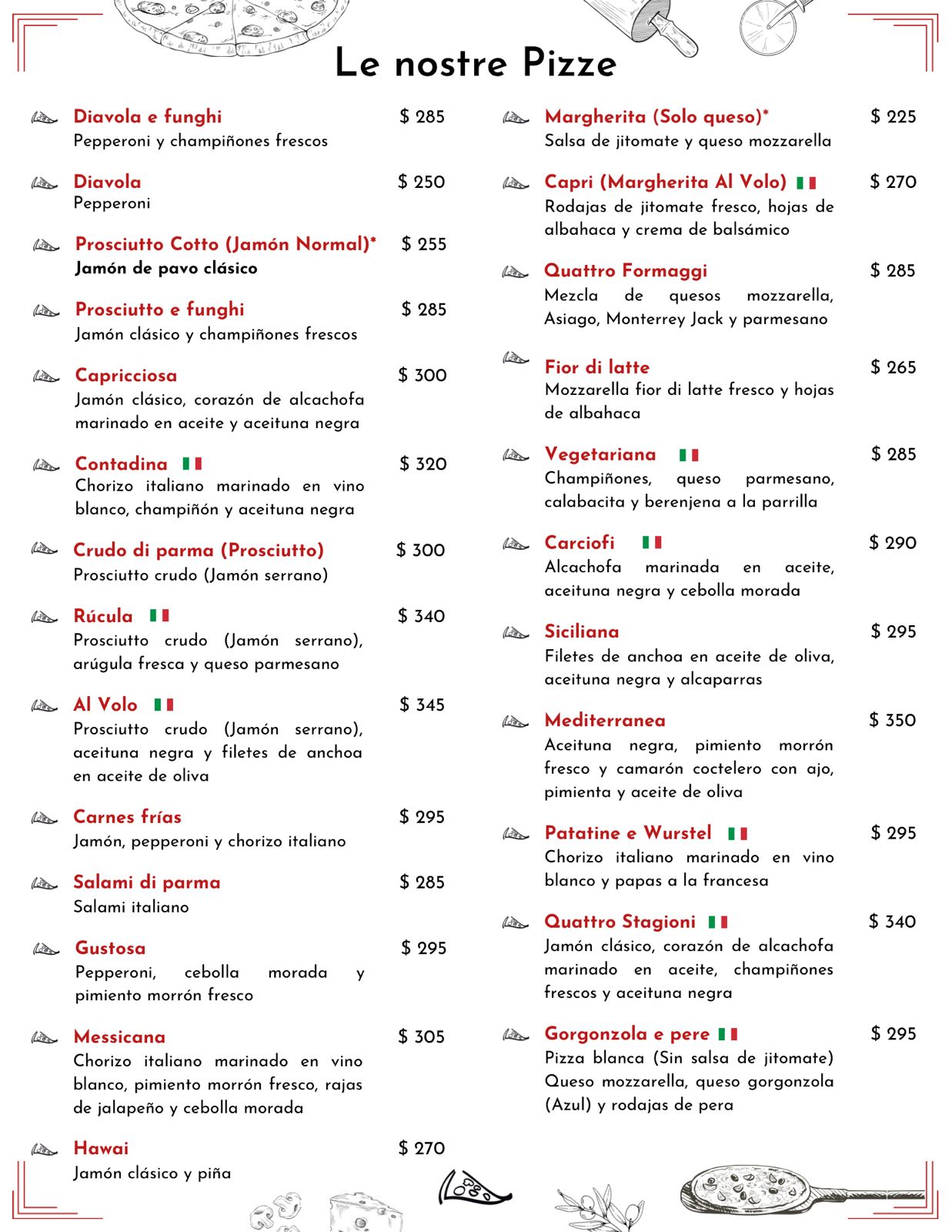 Menú Pizzería Al Volo