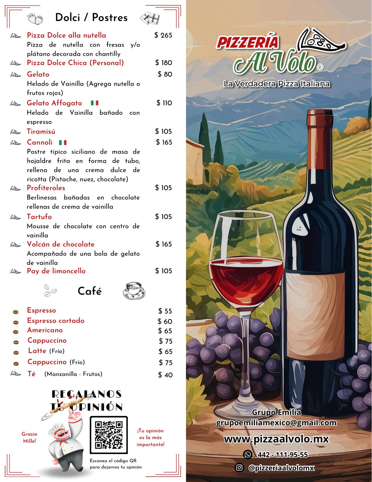 Menú Pizzería Al Volo